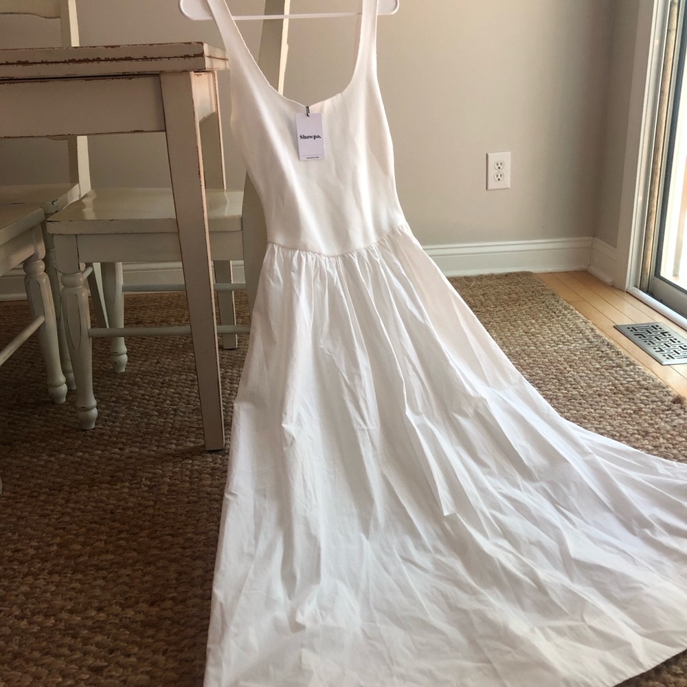 New w Tag: Showpo Murphy Midi Dress. White. Pockets.